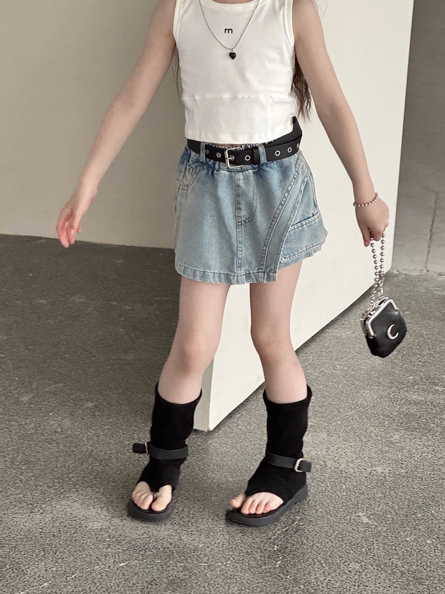 不規則牛仔褲裙(附腰帶)