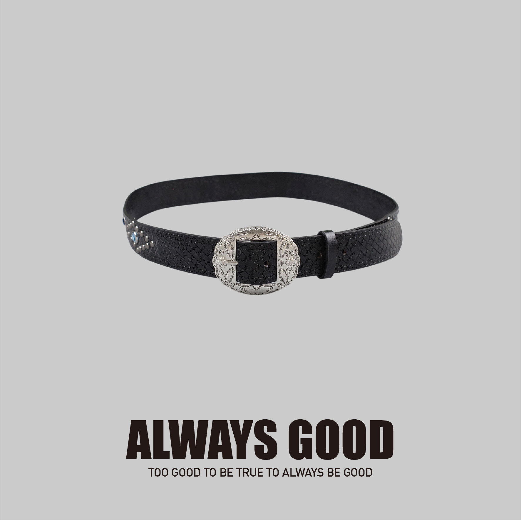 『Always_Good』雕花 寶石 拼接 皮帶