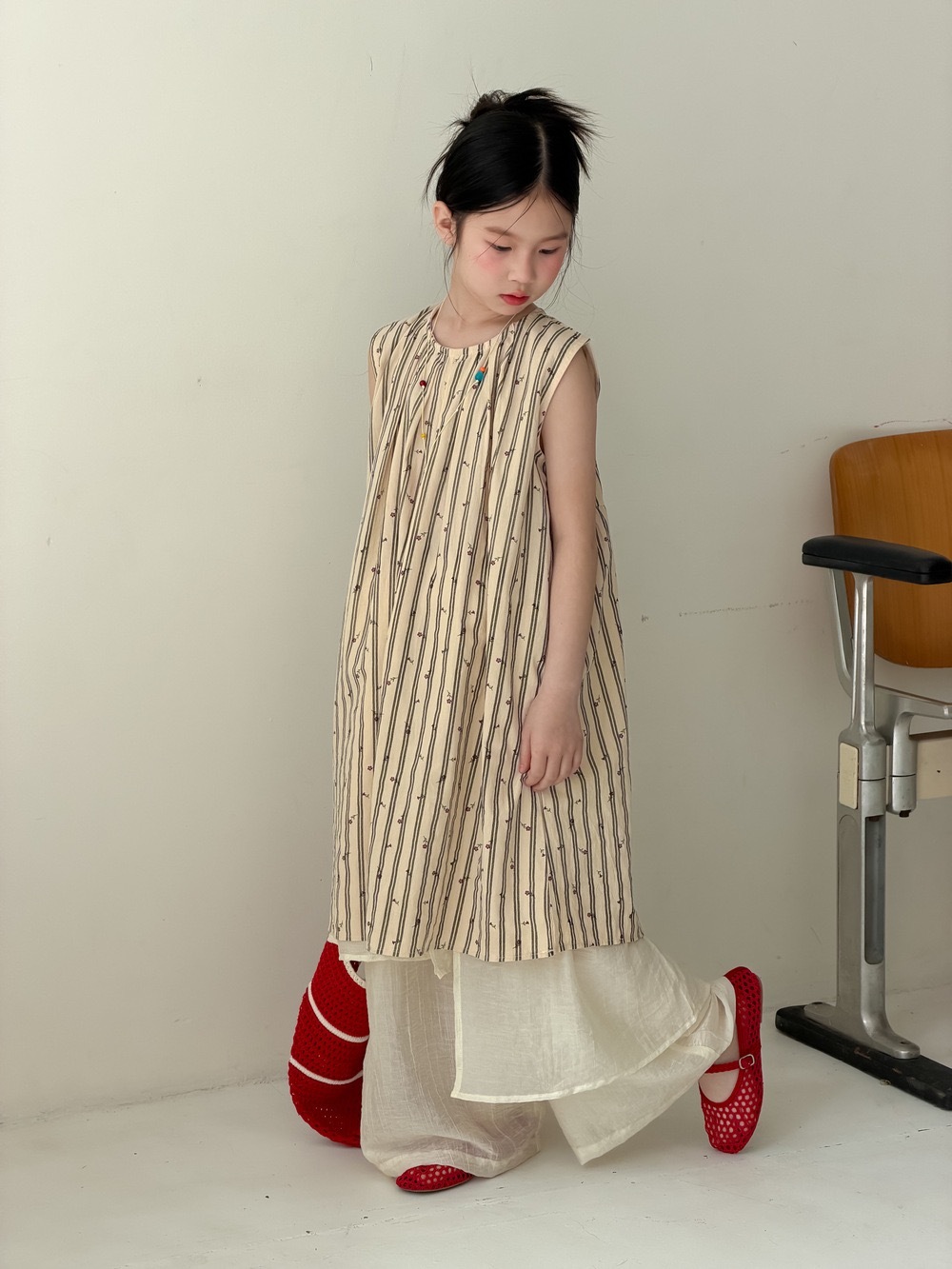 直條紋小花背心裙