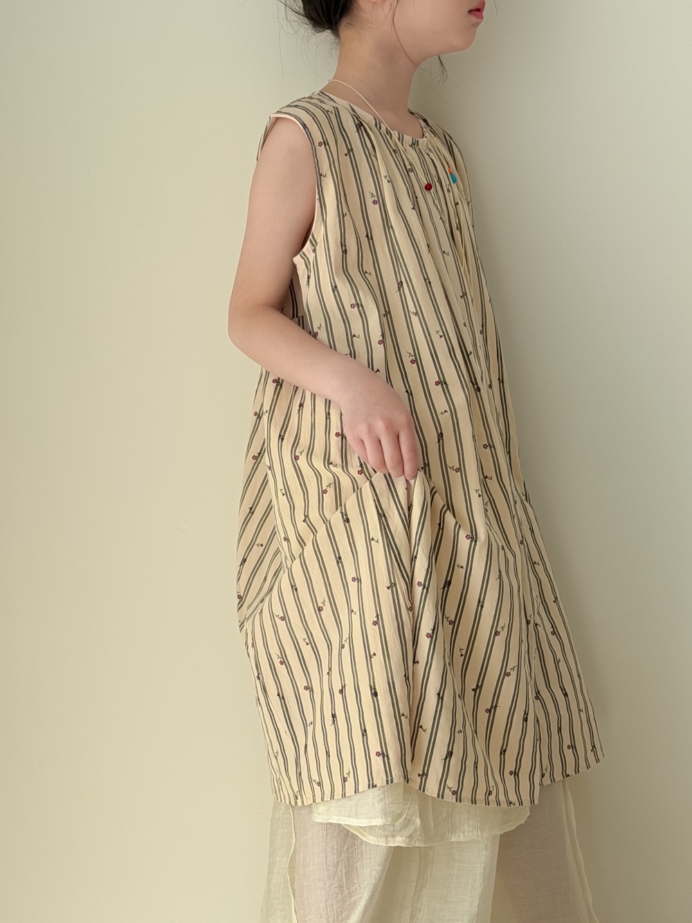 直條紋小花背心裙