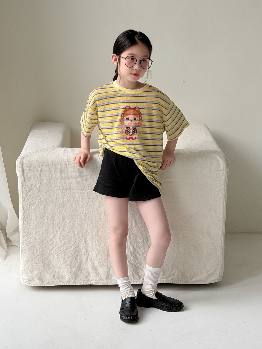 黃條豹紋哭娃上衣