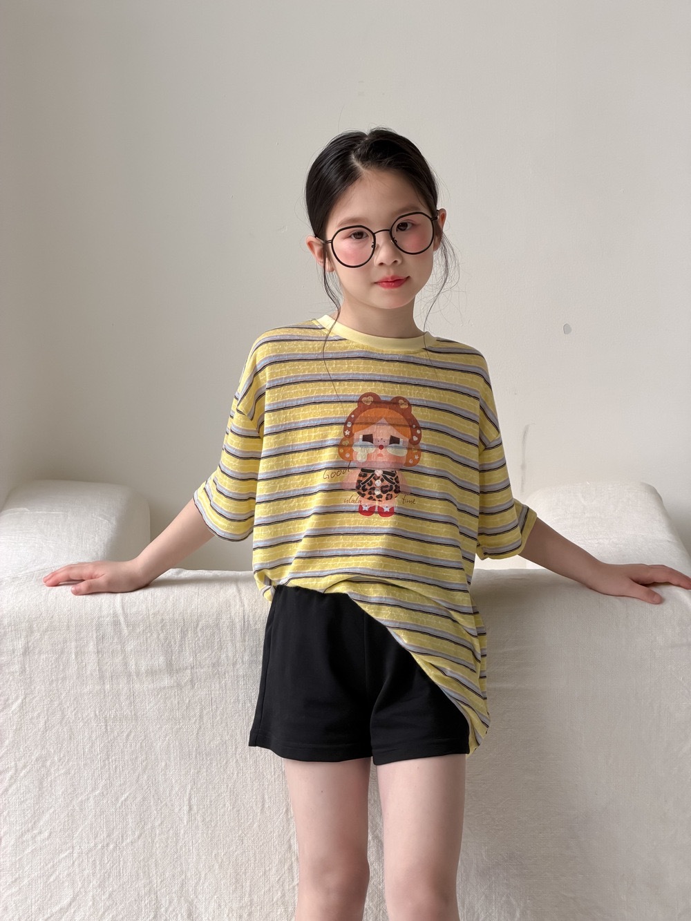 黃條豹紋哭娃上衣