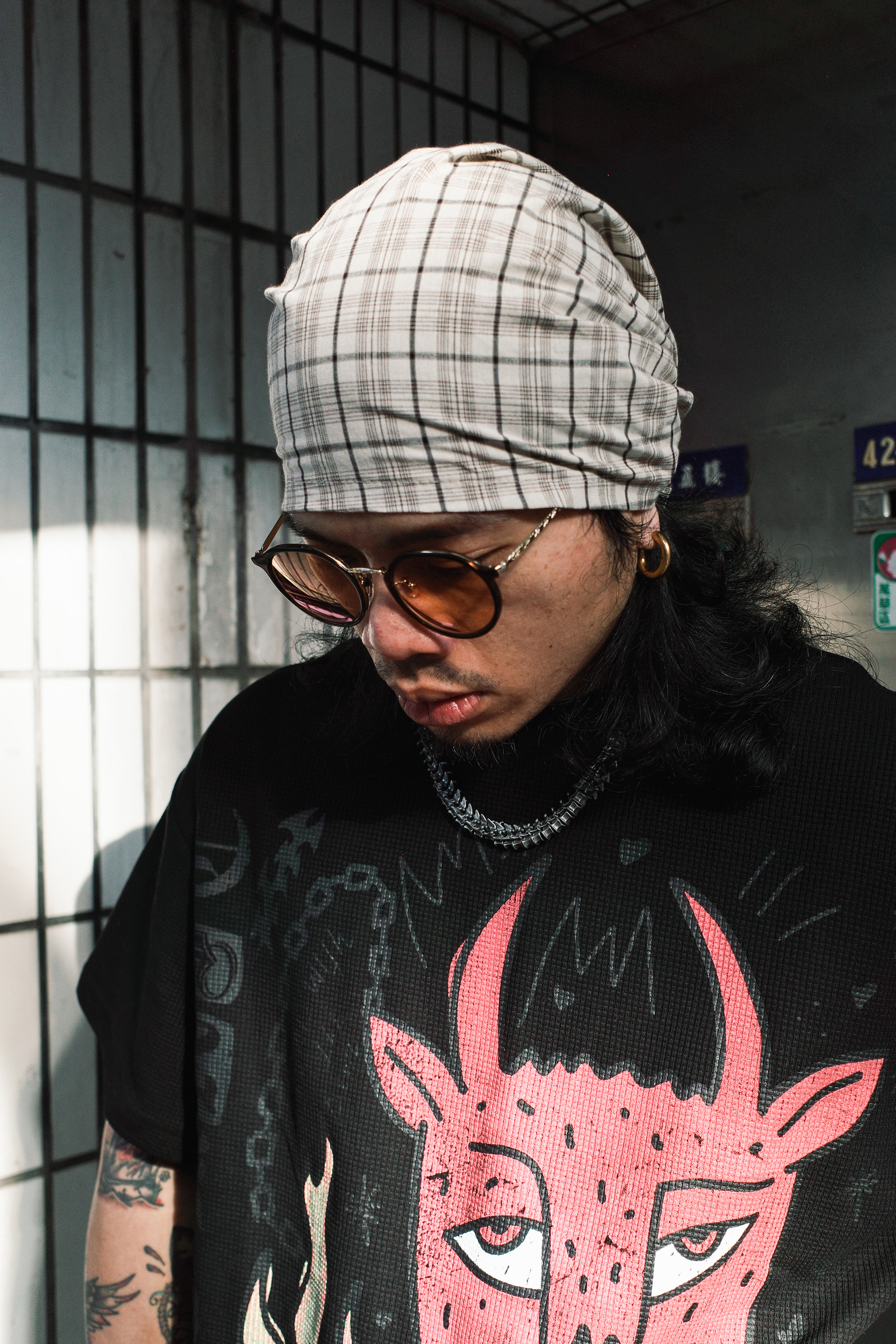 『Always_Good』格紋 綁帶 頭巾帽