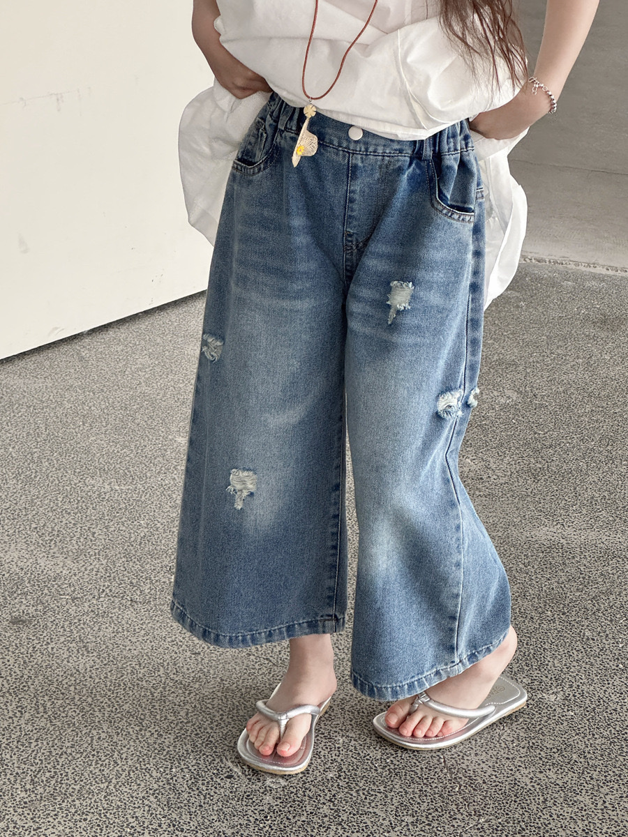 刷破寬鬆牛仔九分褲