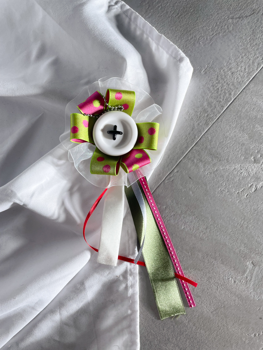 2way polka dot ribbon flower brooch