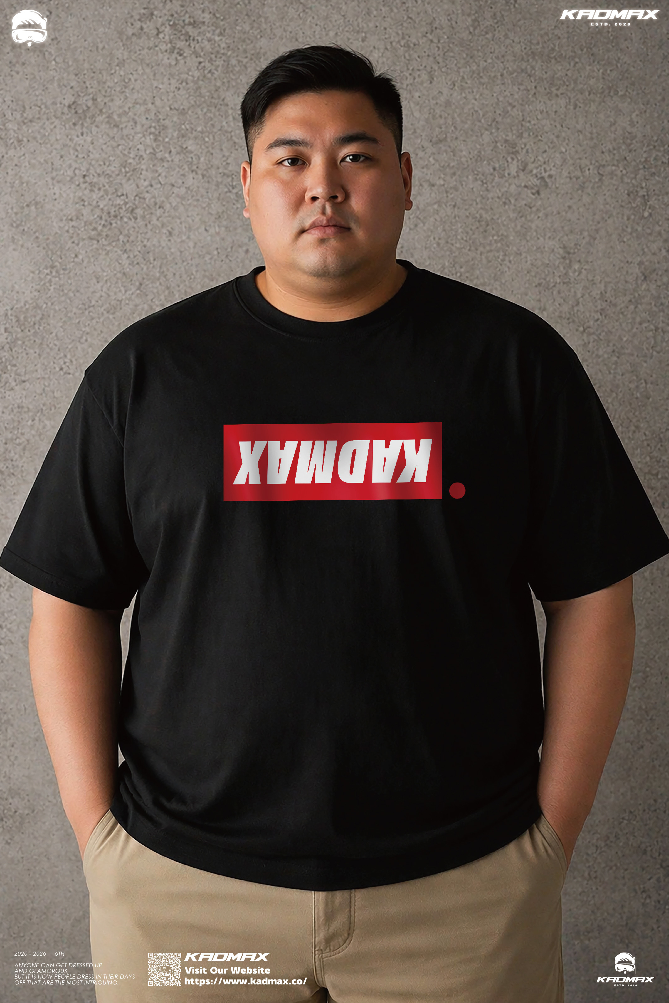 KADMAX大尺碼-大碼倒反LOGO紅標短袖TEE〈KMSS2605〉