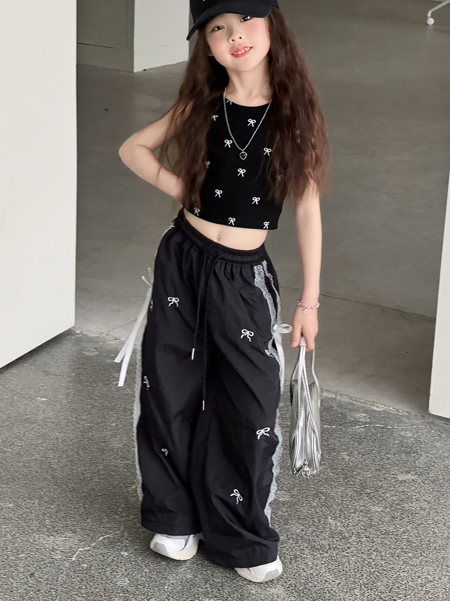 夏季刺繡蝴蝶結工裝褲