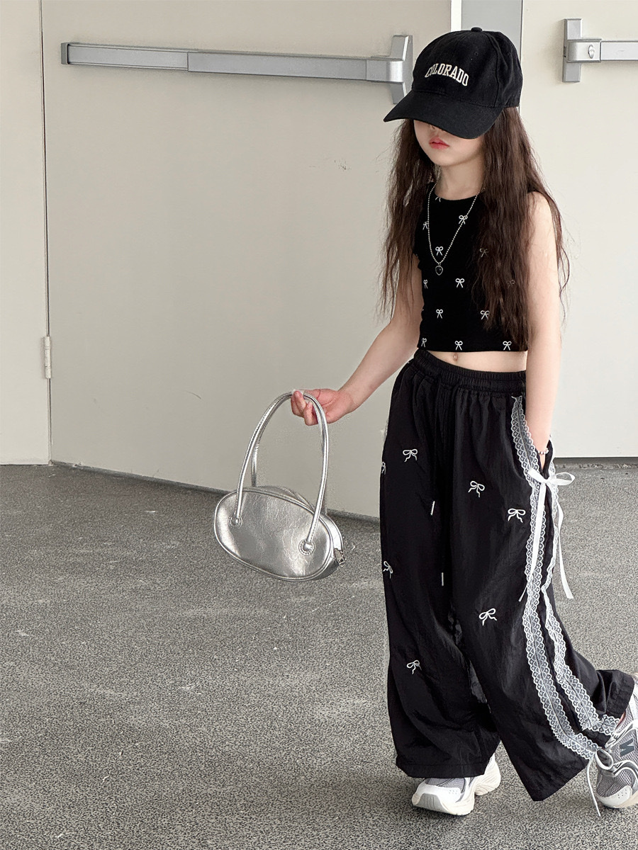 夏季刺繡蝴蝶結工裝褲