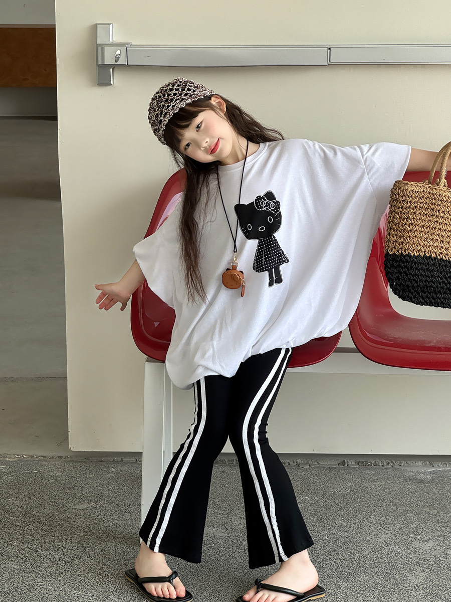 經典豹紋/側條紋微喇叭褲