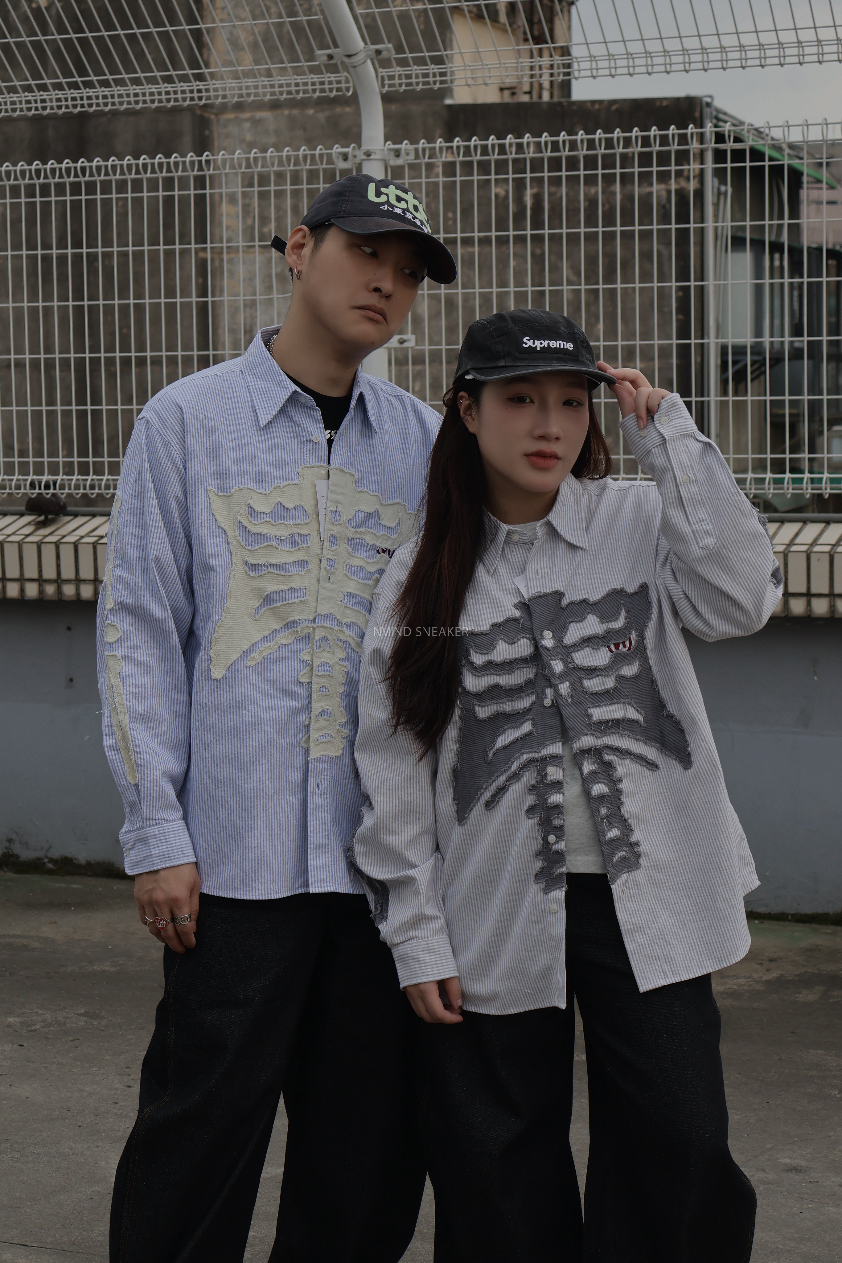 <快速出貨> 9090骨頭 長袖條紋襯衫 淺藍/淺灰