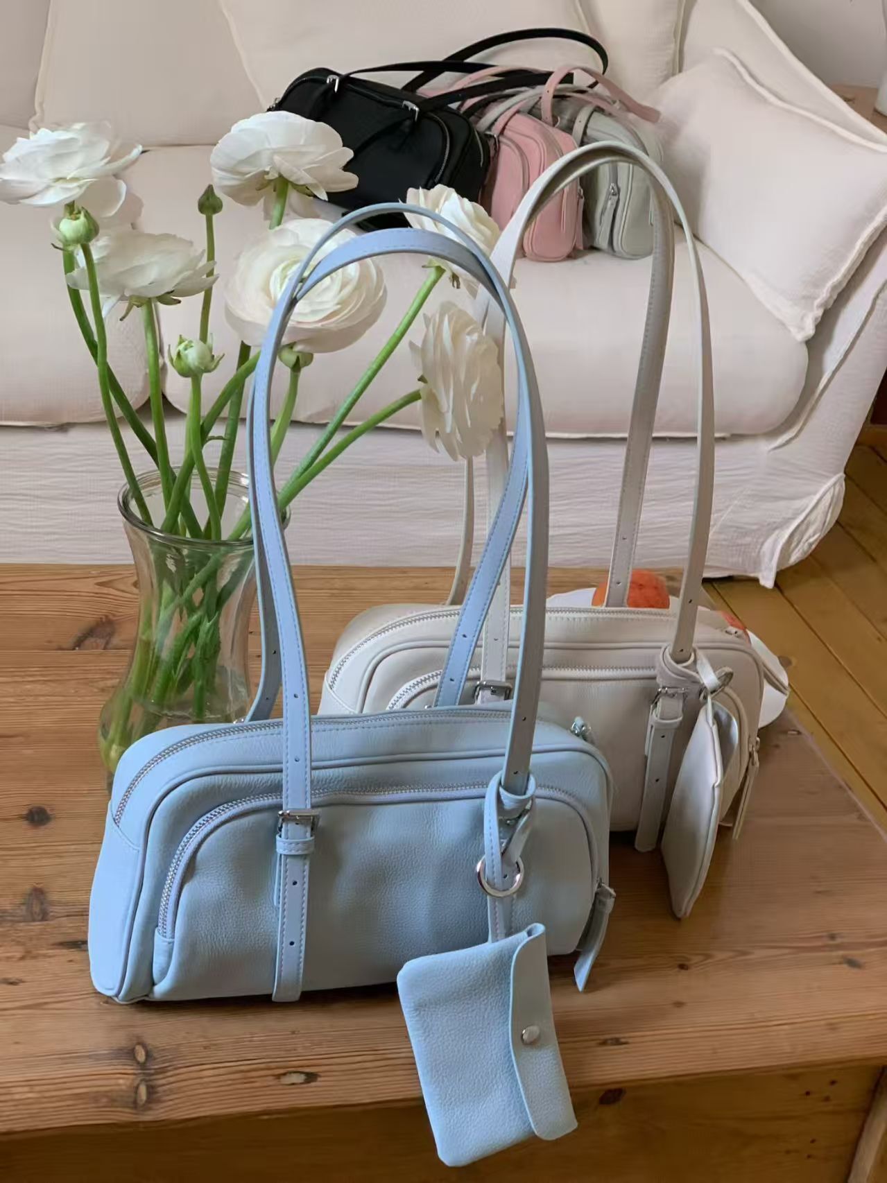 CC54 真牛皮長手柄拉鏈手袋 (優惠碼同充值購物金不適用)