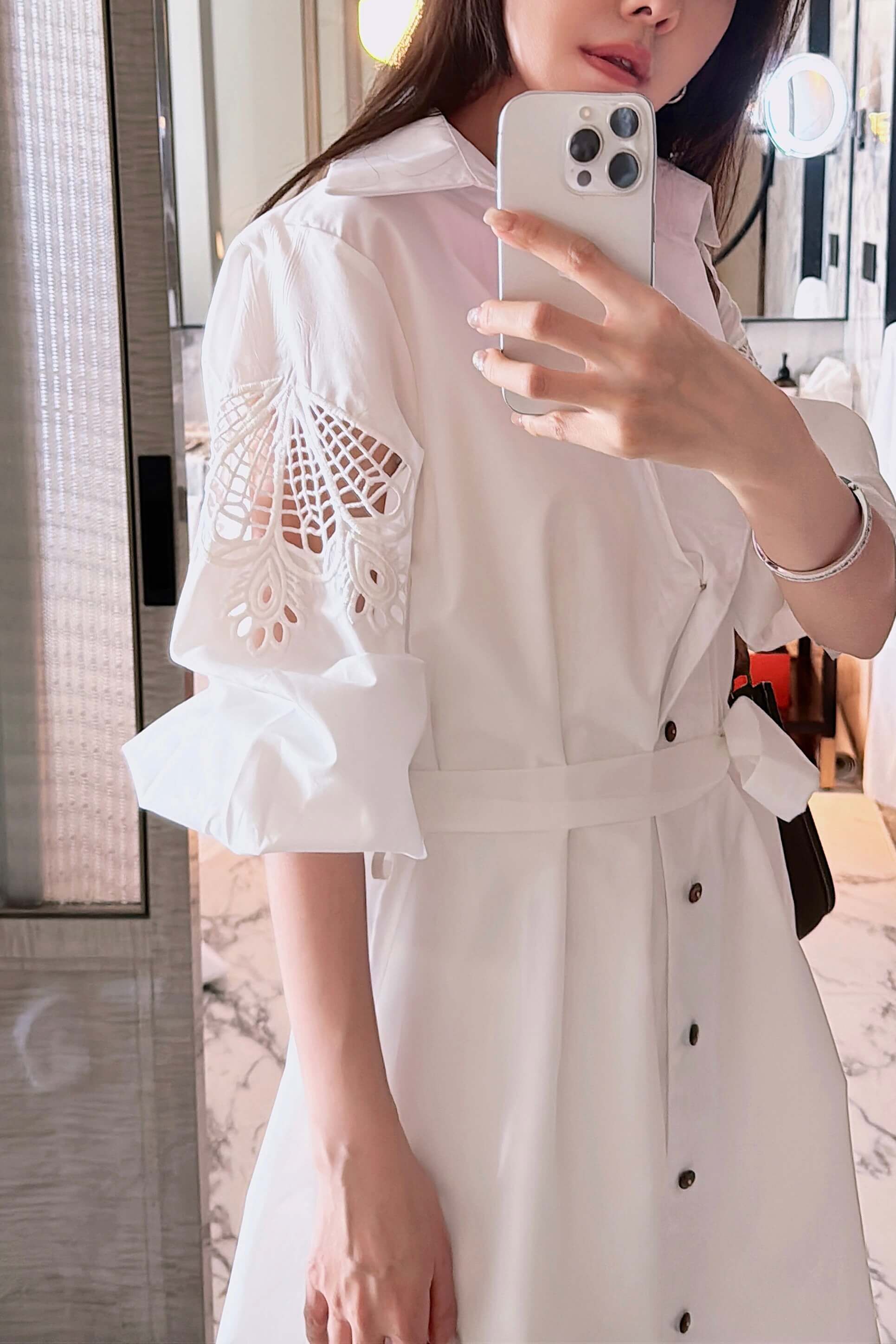 Embroidered Sleeve Button Up Shirt Dress_DS264L15