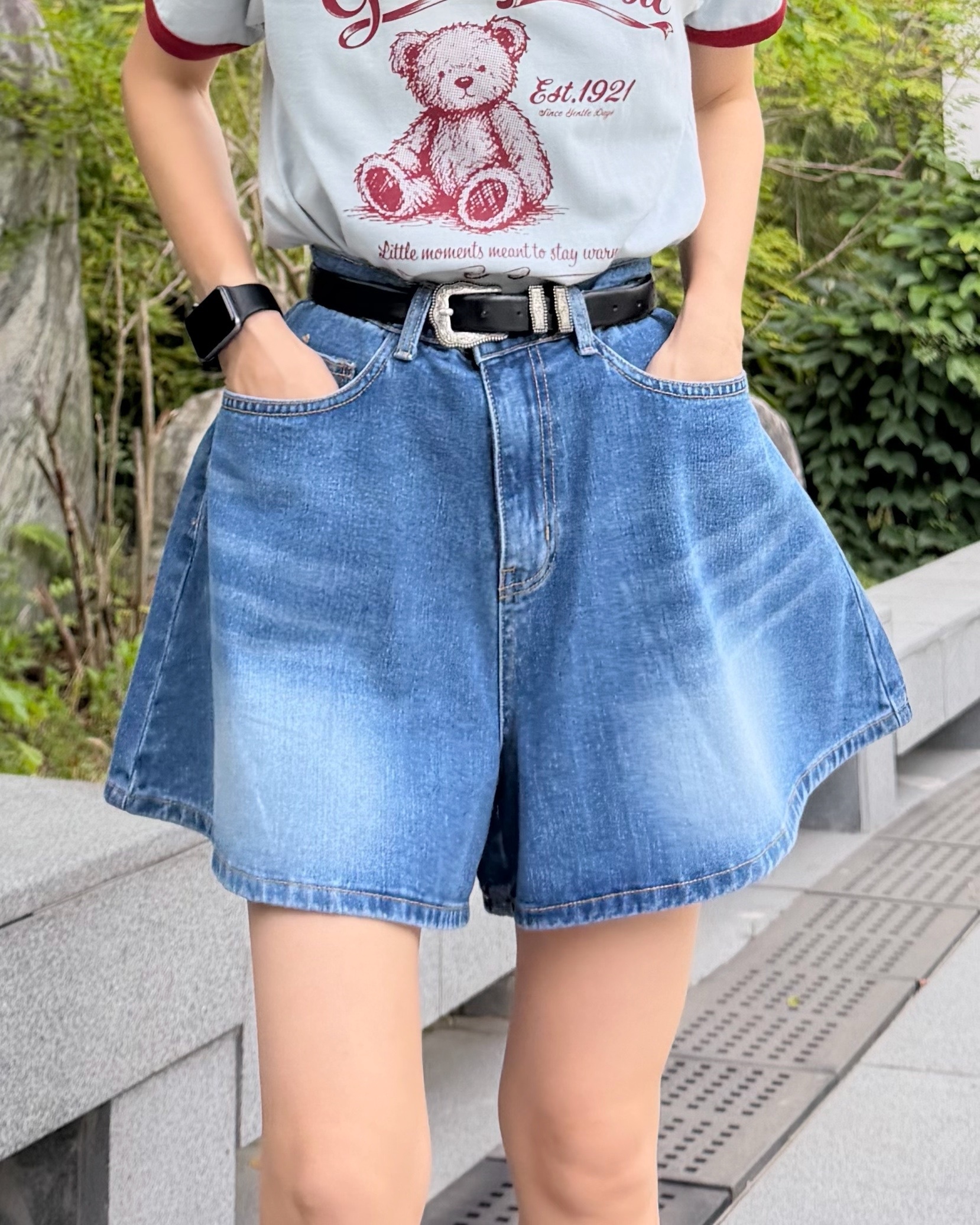 4月新品♥顯瘦後橡筋腰A cut短牛