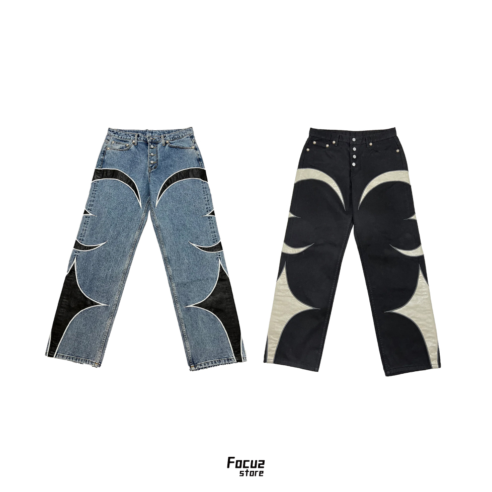 【Focus Store】現貨 Thug Club Leather Washing Denim Pants 皮革拼接 圖騰 牛仔褲