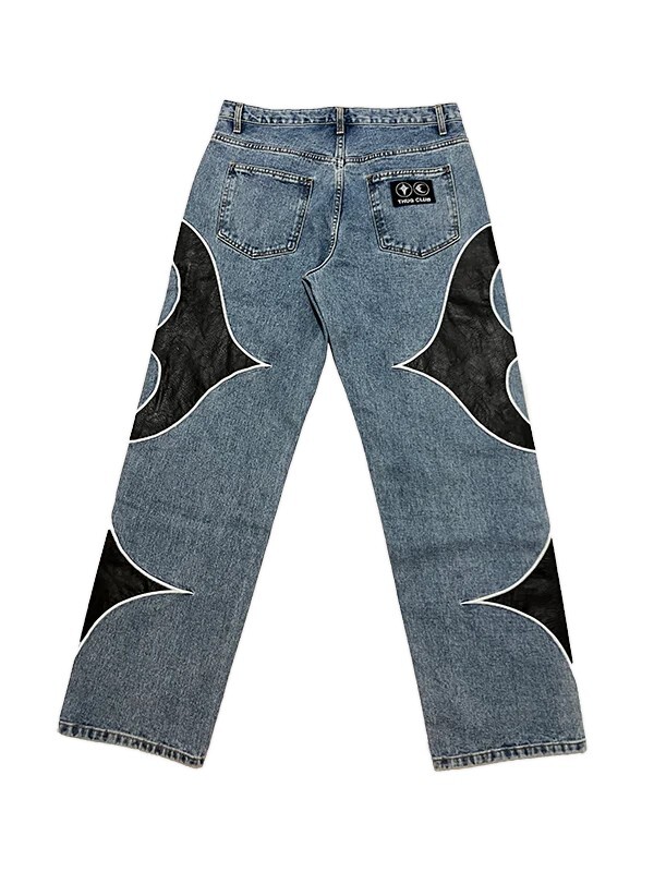 【Focus Store】現貨 Thug Club Leather Washing Denim Pants 皮革拼接 圖騰 牛仔褲