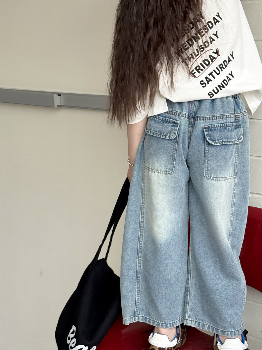 寬鬆磨白彎刀褲