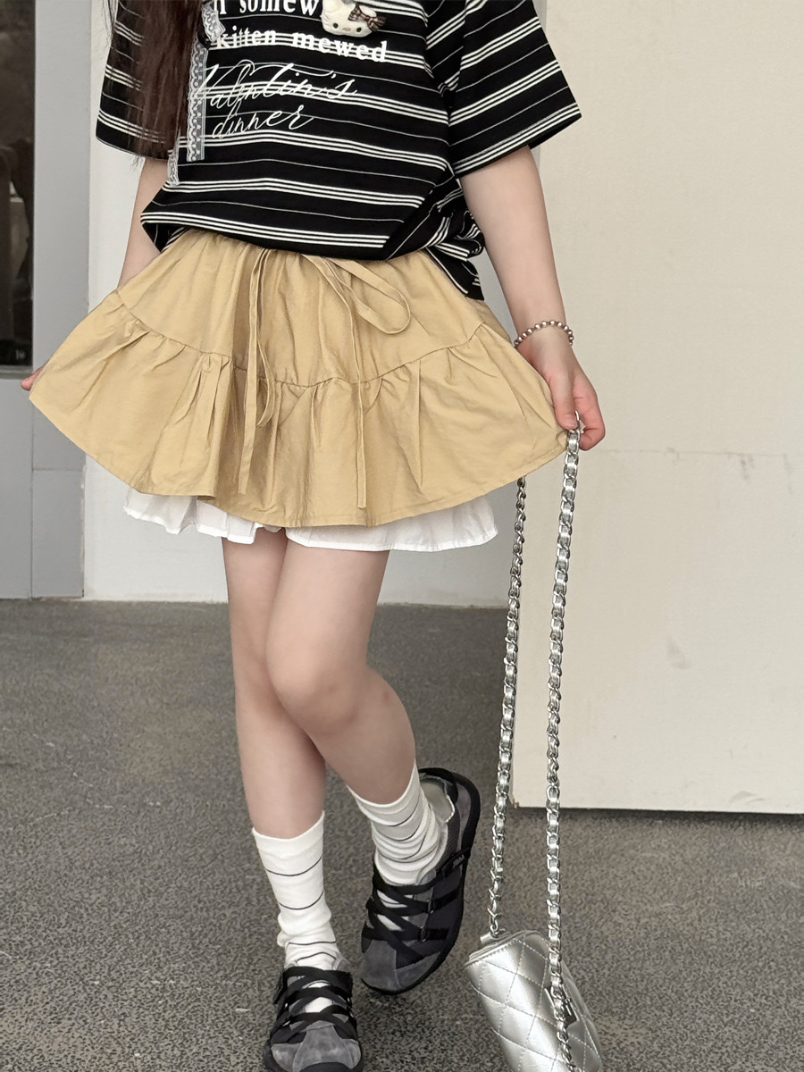 俏皮綁帶卡其褲裙