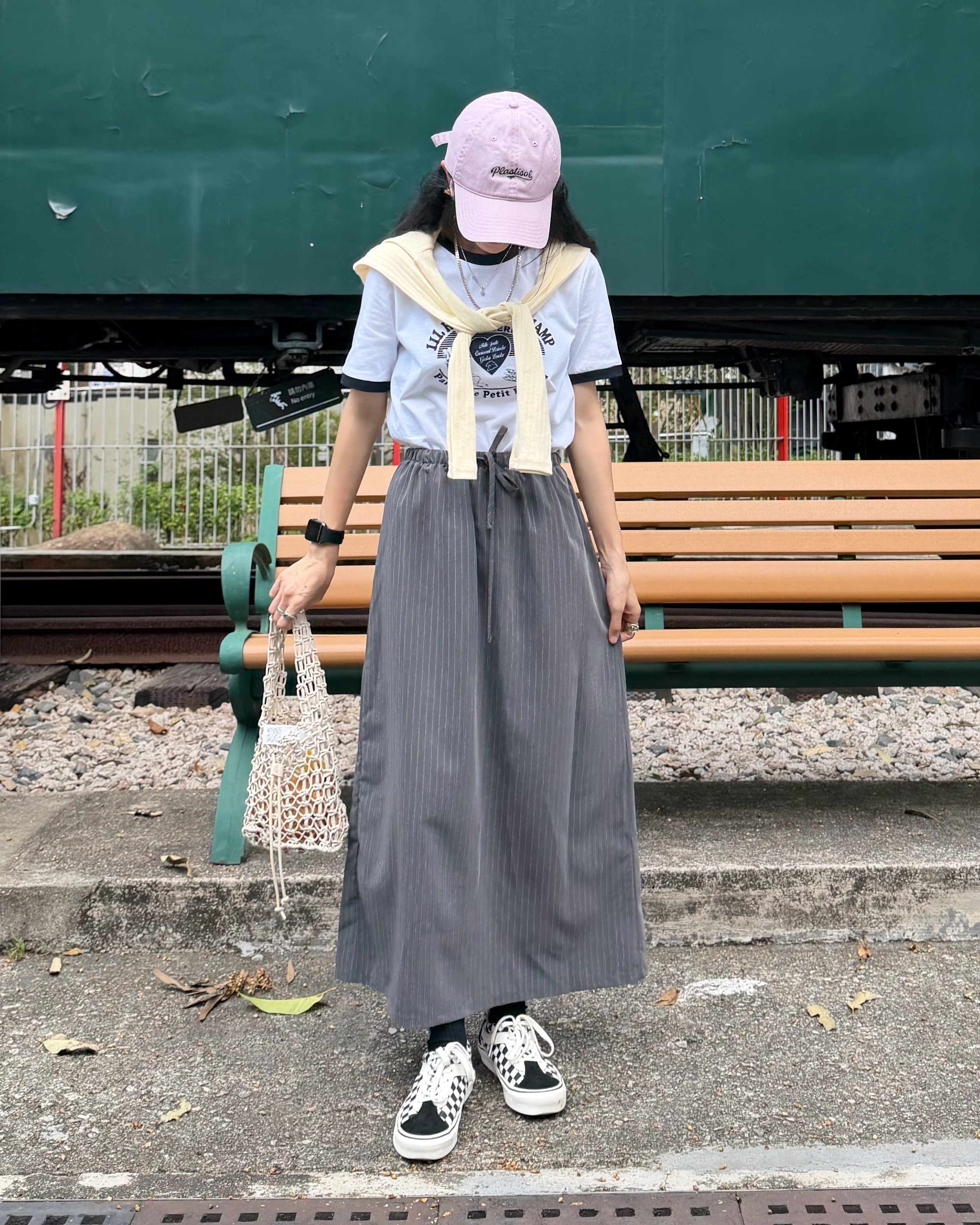 4月新品♥全橡筋腰條子滑身西裝料Sk