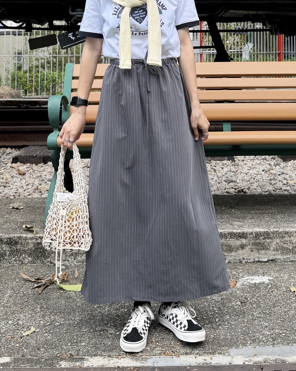 4月新品♥全橡筋腰條子滑身西裝料Sk