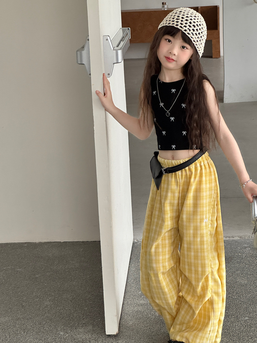 慵懶風多巴胺黃格寬褲
