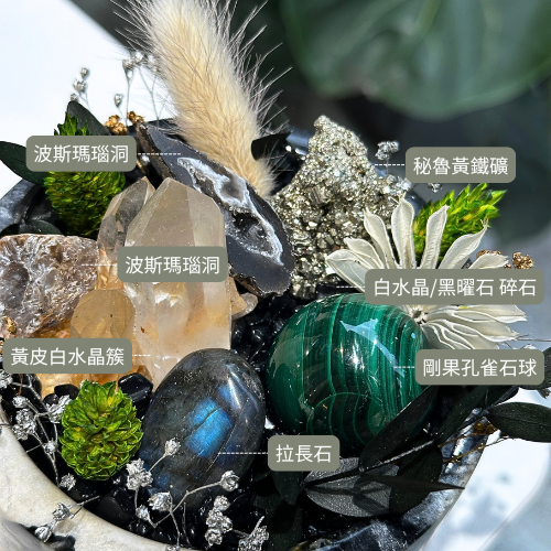 水晶盆推薦｜孔雀石×拉長石信念能量擺設｜HENGSHI