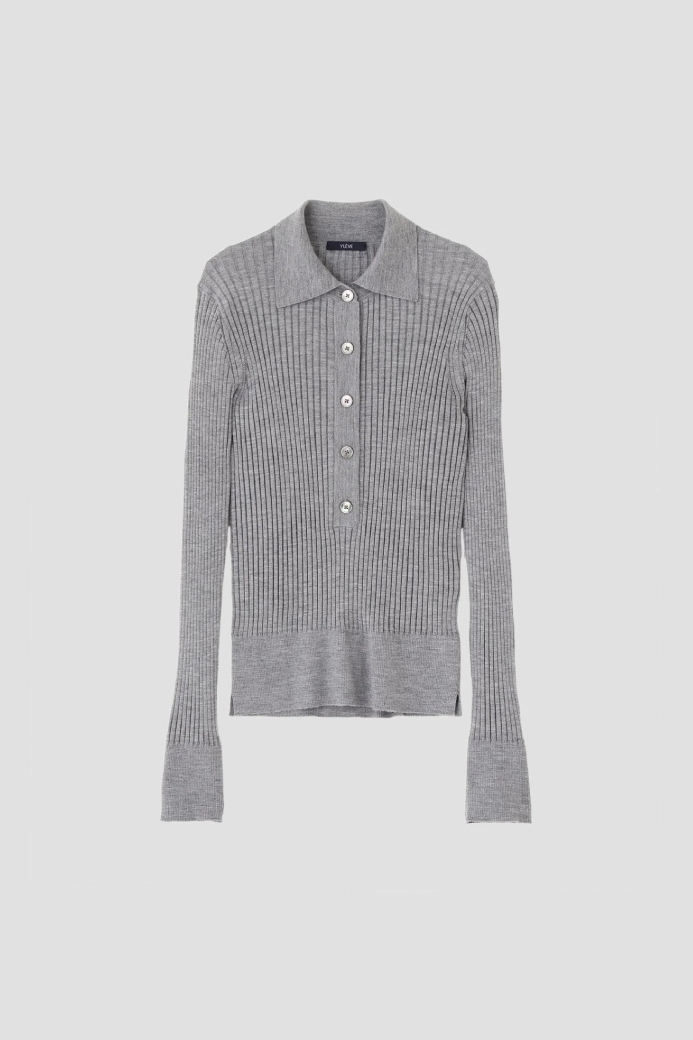 YLÈVE WOOL SILK CASHMERE RIB KN POLO (3COL)