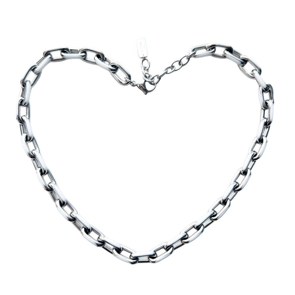 Crisathena Enamel Le Figaro Small necklacein White,Silver CT-EB4533-W1 -M