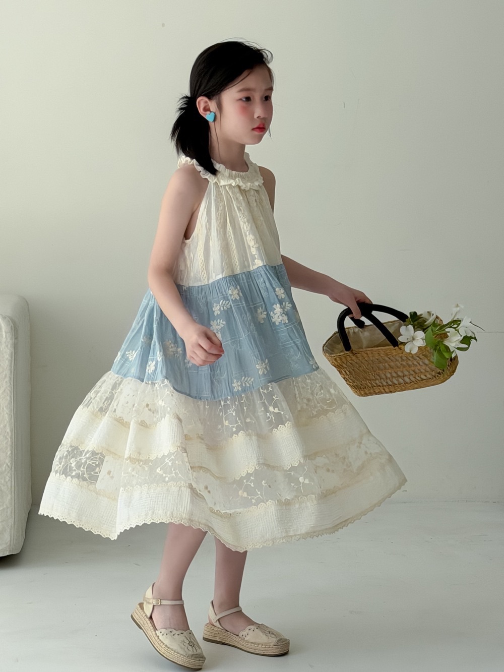 花朵拼接長洋裝