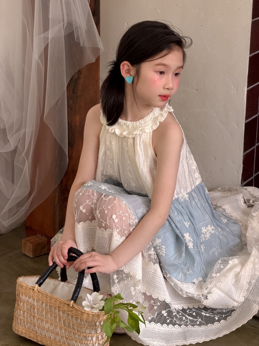 花朵拼接長洋裝