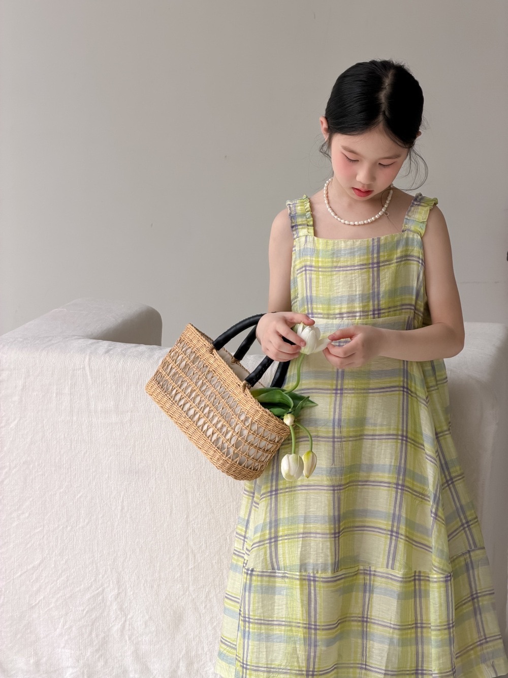 檸檬草格子長洋裝