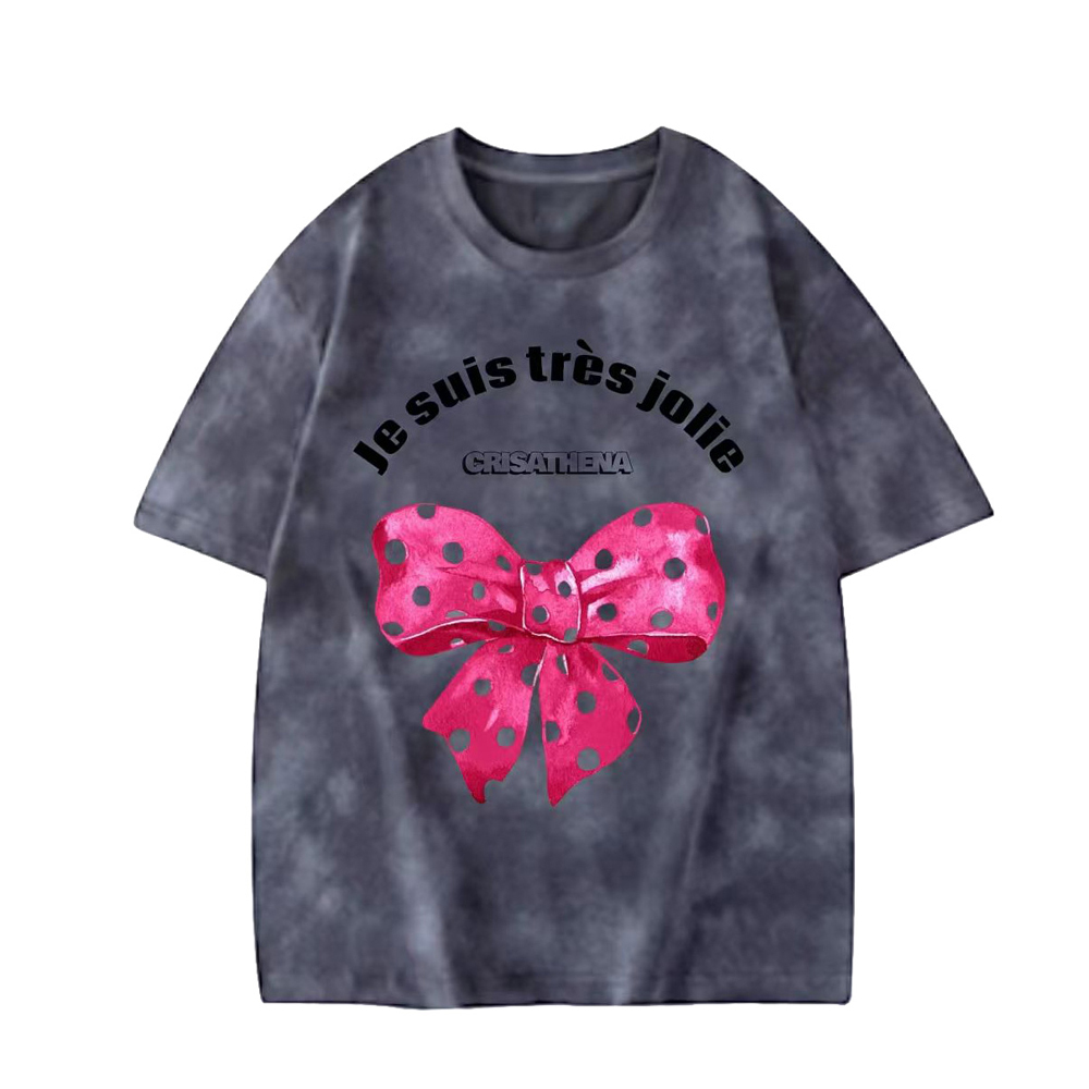 Crisathena Je suis tres jolie T-Shirt in Grey,Fuchsia CT-CH2620-GRY_FUS -M