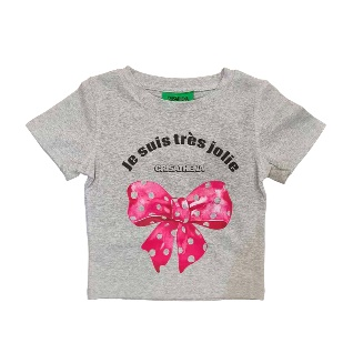 Crisathena Je suis tres jolie Short T-Shirt in Lt.Grey,Fuchsia CT-CH2623-LGRY_FUS -M