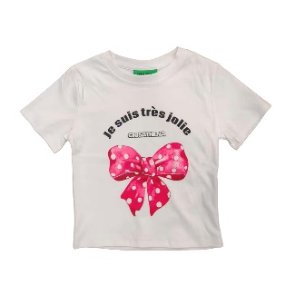 Crisathena Je suis tres jolie Short T-Shirt in White,Fuchsia CT-CH2623-WHT_FUS -M