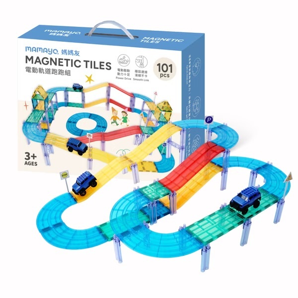 【𝐦𝐚𝐦𝐚𝐲𝐨 】星鑽磁力片-電動軌道跑跑組 (101pcs)