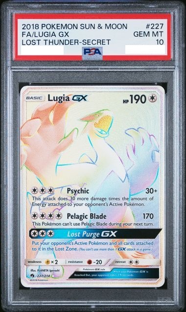 [PSA 10] 2018 POKEMON SUN & MOON LOST THUNDER #227 FA/LUGIA GX LOST THUNDER-SECRET