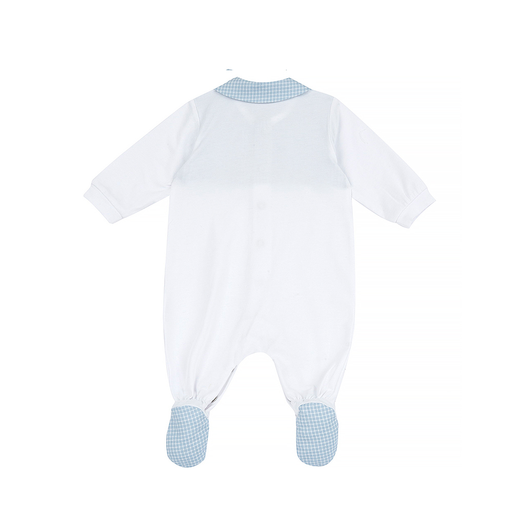 紳士小狐狸-剪接格紋有領前開長袖兔裝