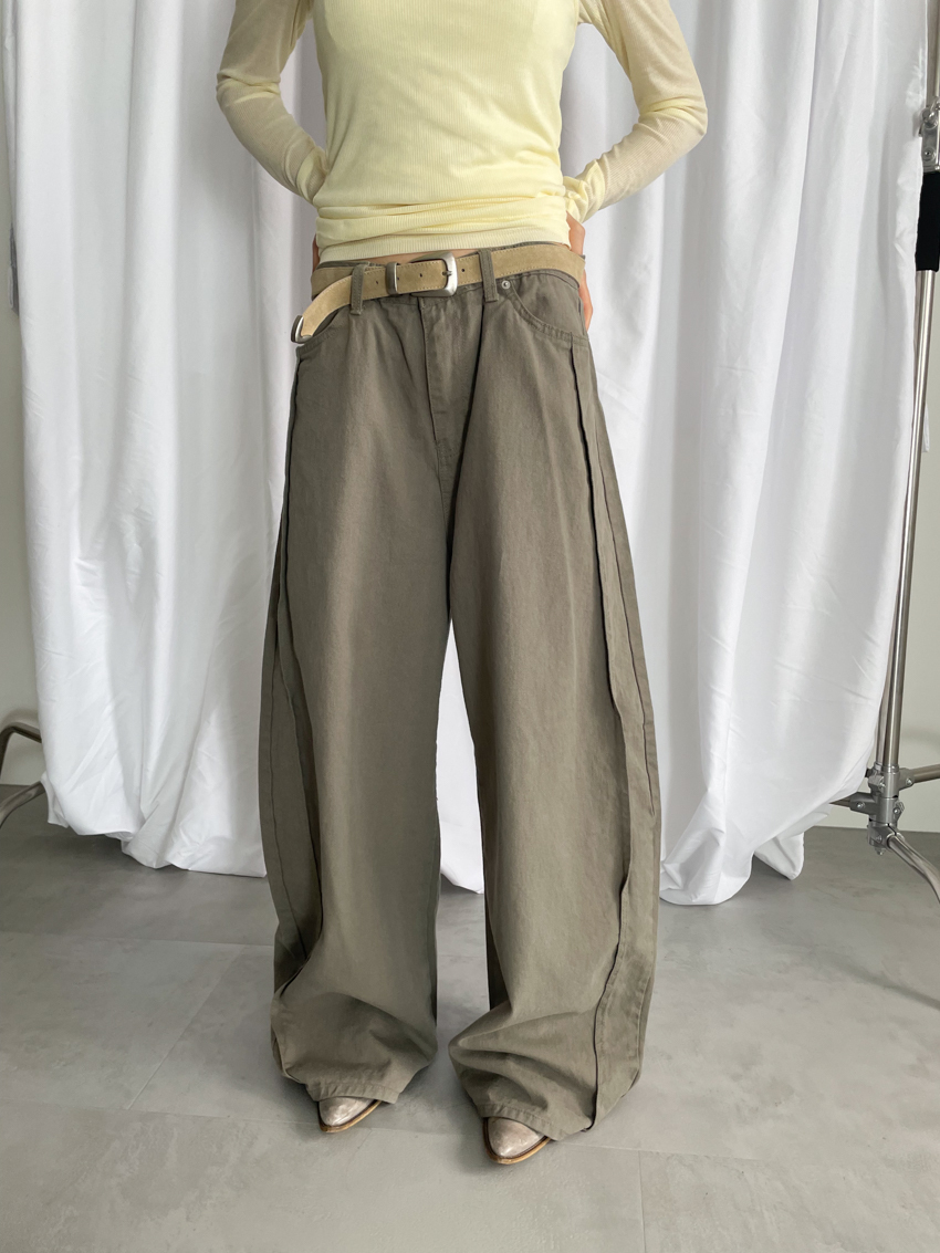 morandi side-ruched straight wide trousers in DRAB GREEN