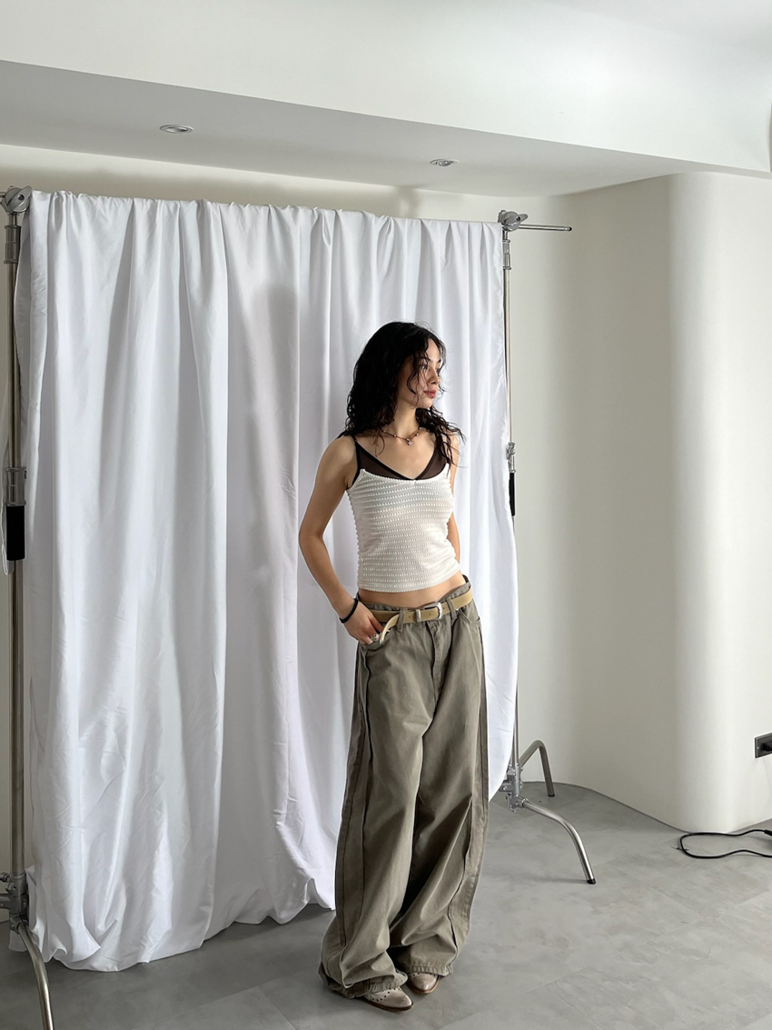 morandi side-ruched straight wide trousers in DRAB GREEN