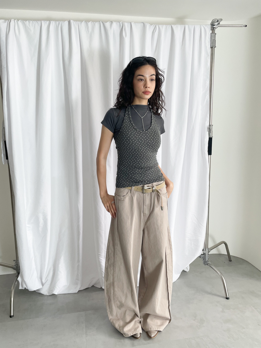 morandi side-ruched straight wide trousers in MAUVE
