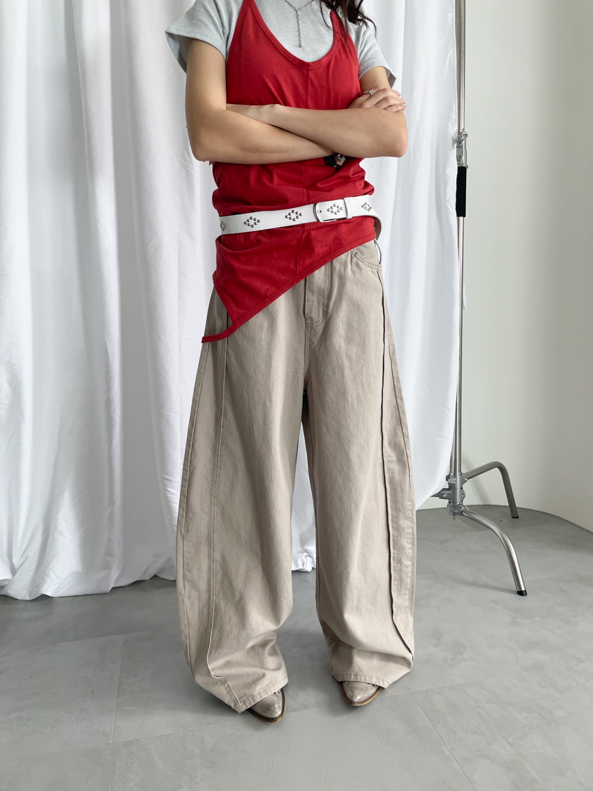 morandi side-ruched straight wide trousers in MAUVE