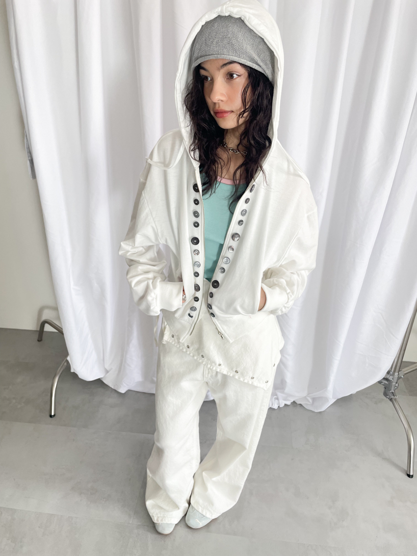 diagonal waist-tie straight wide trousers in WHITE