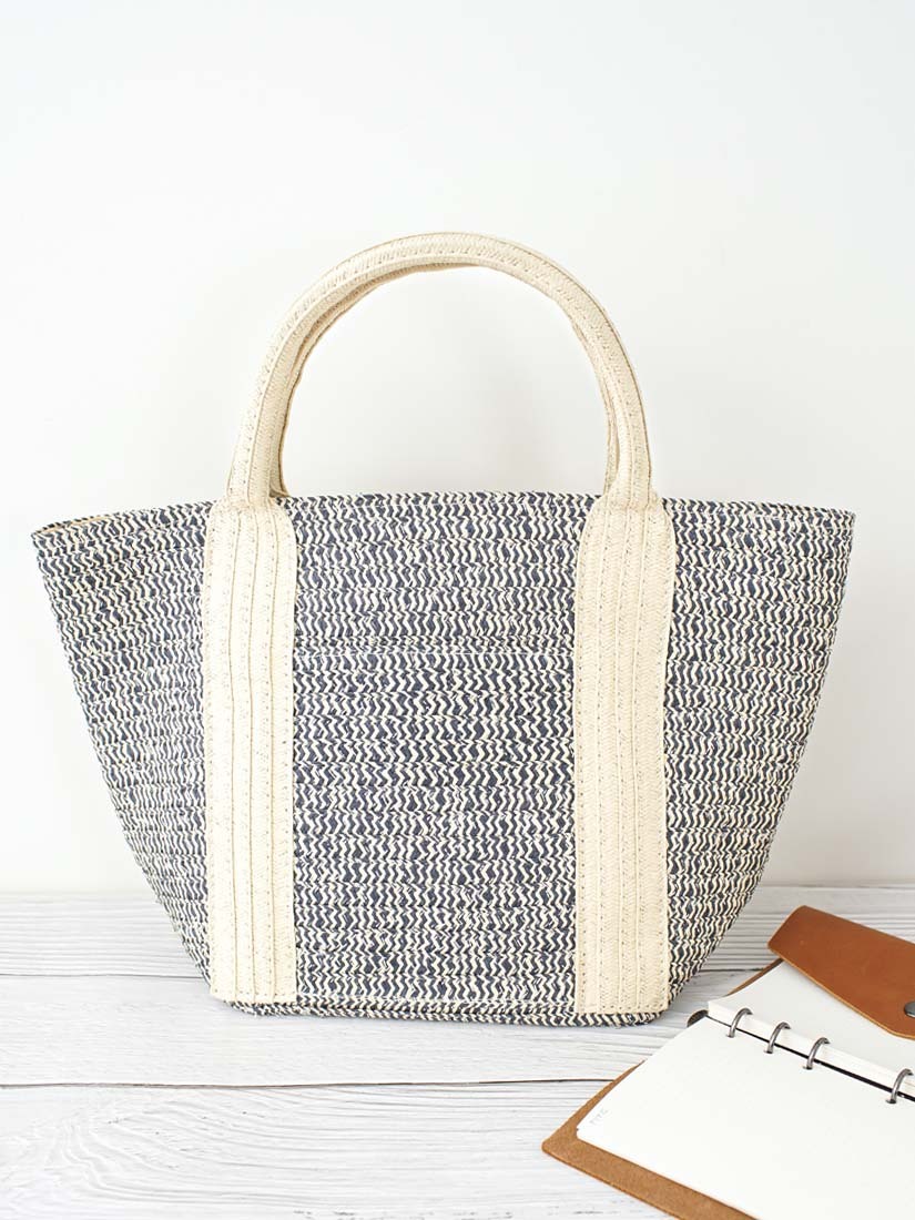 配色編織草編托特包(2色)