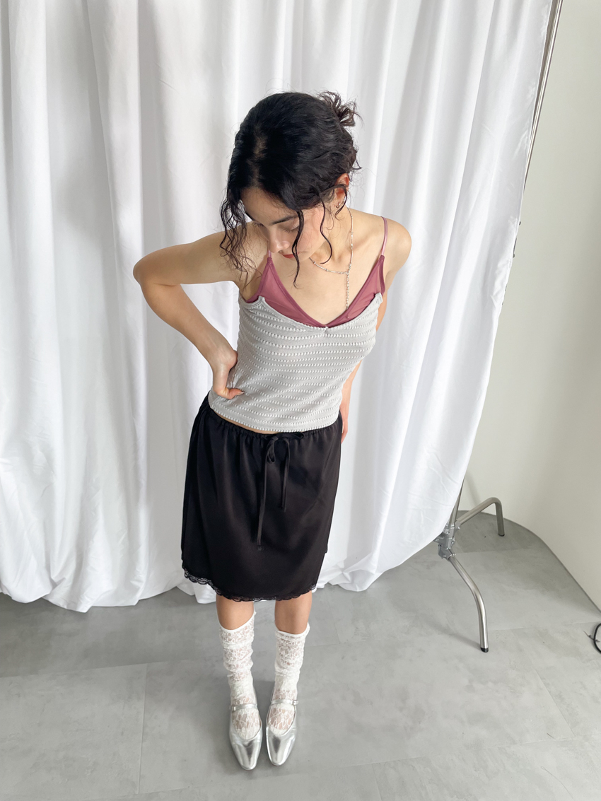 (designer!) satin lace trim midi skirt with elastic waist in BARK