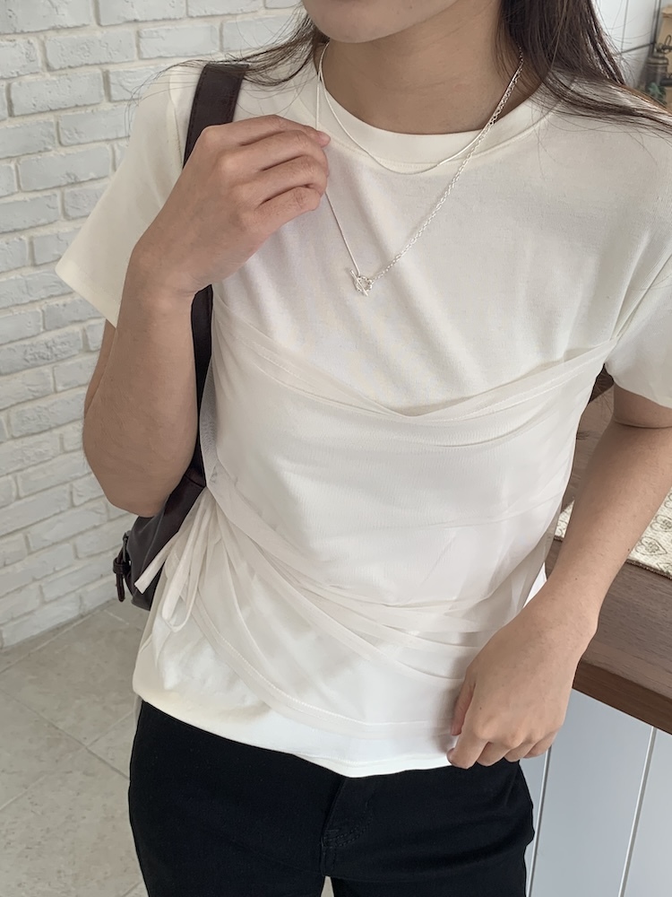 超美蕾絲側抓皺上衣