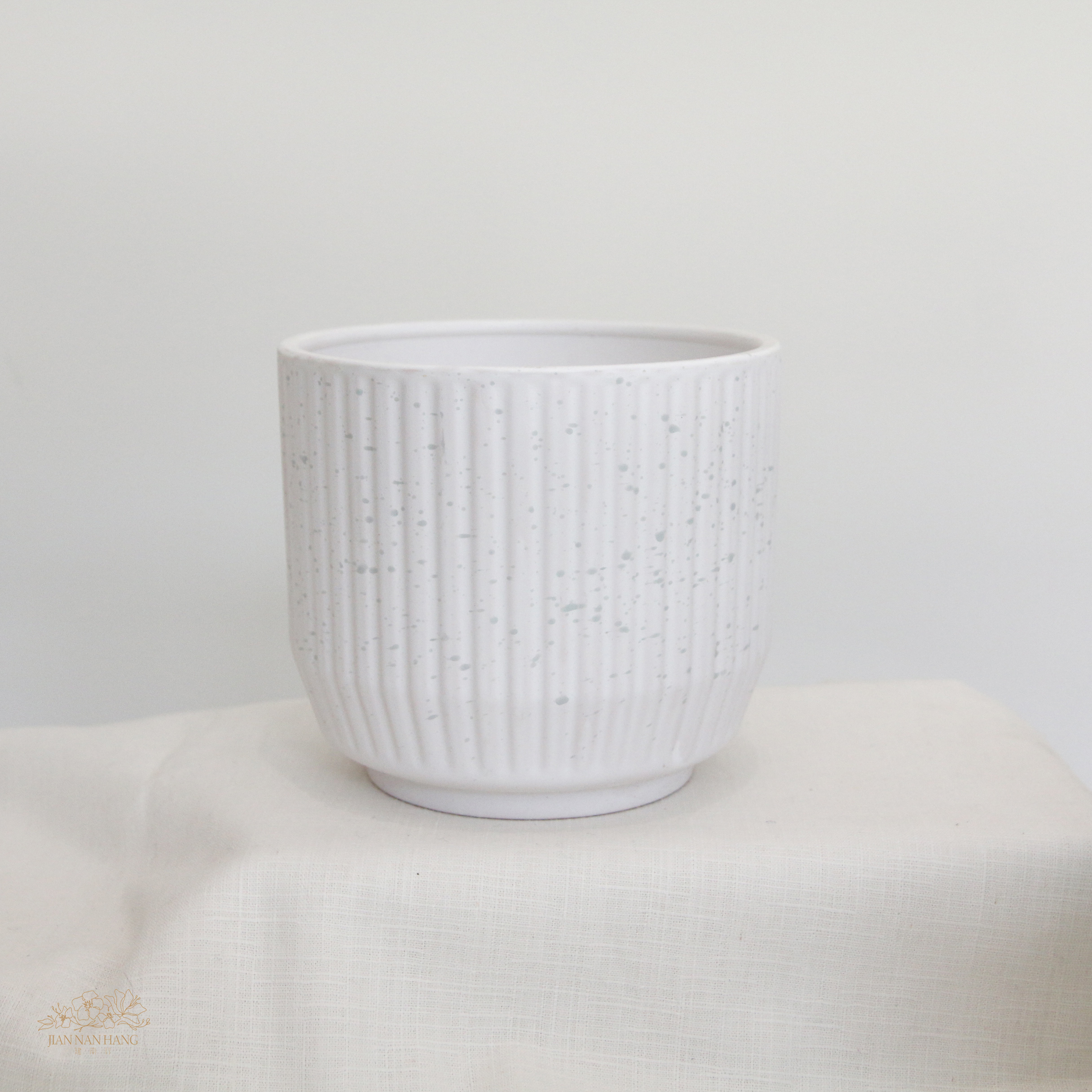 陶瓷花器 豎紋噴點蝴蝶蘭盆 附底盤 4色