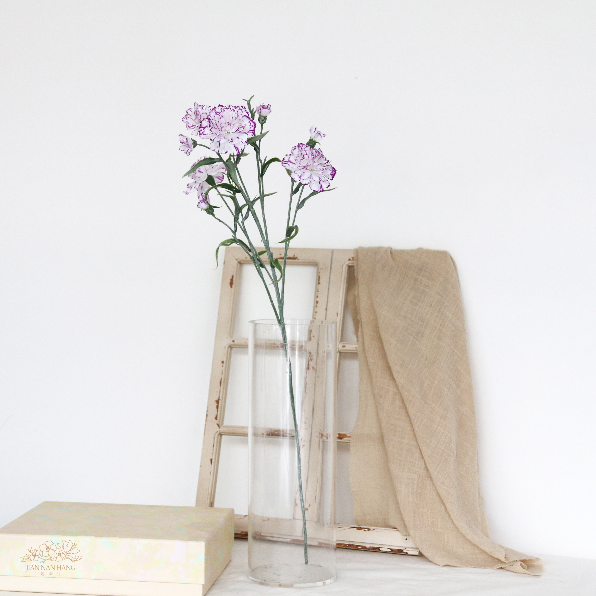 人造花 多頭康乃馨 白紫邊