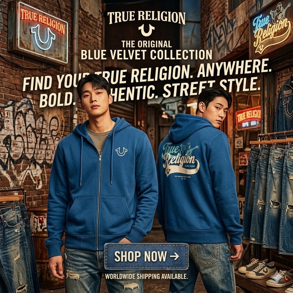 【現貨】True Religion H041133 藍色男士連帽拉鍊開襟衫