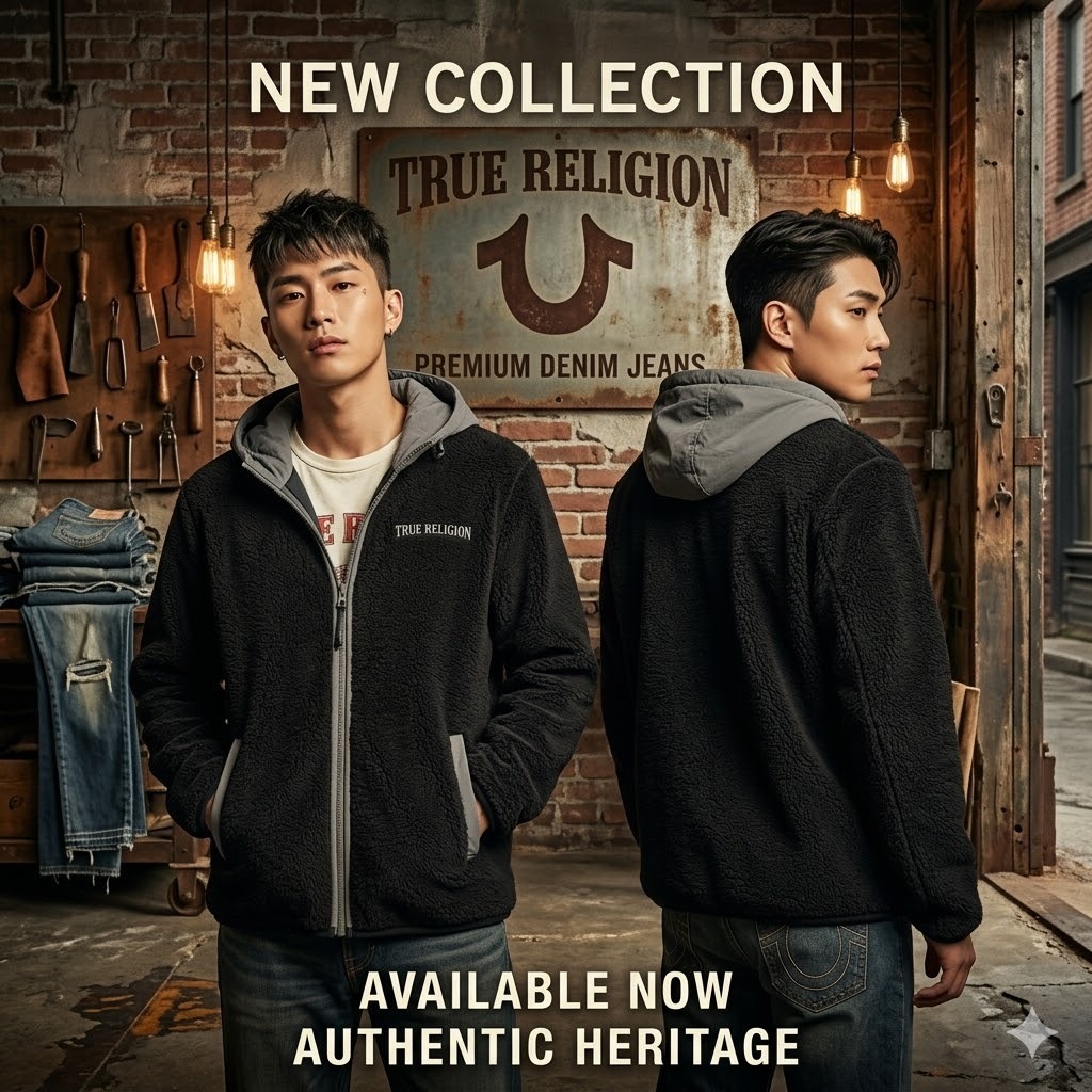 【現貨】True Religion H041134 拼色男士連帽羊羔絨拉鍊外套