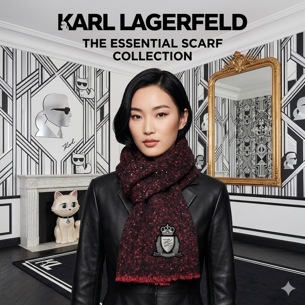 【現貨】KARL LAGERFELD PARIS H041140 女士針織亮片圍巾