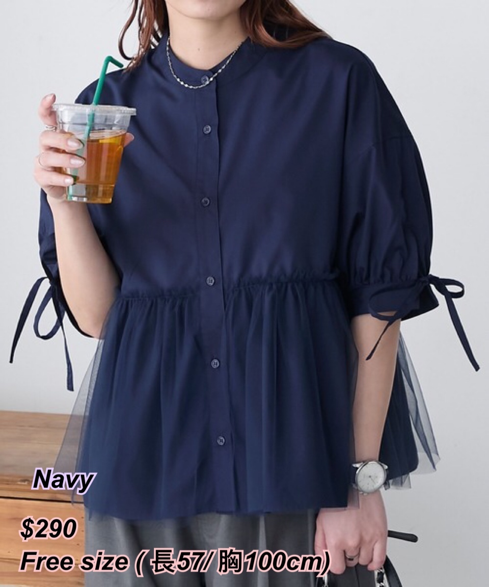 260414 新款日系女裝手袖小蝴蝶半網紗恤衫/ 多色